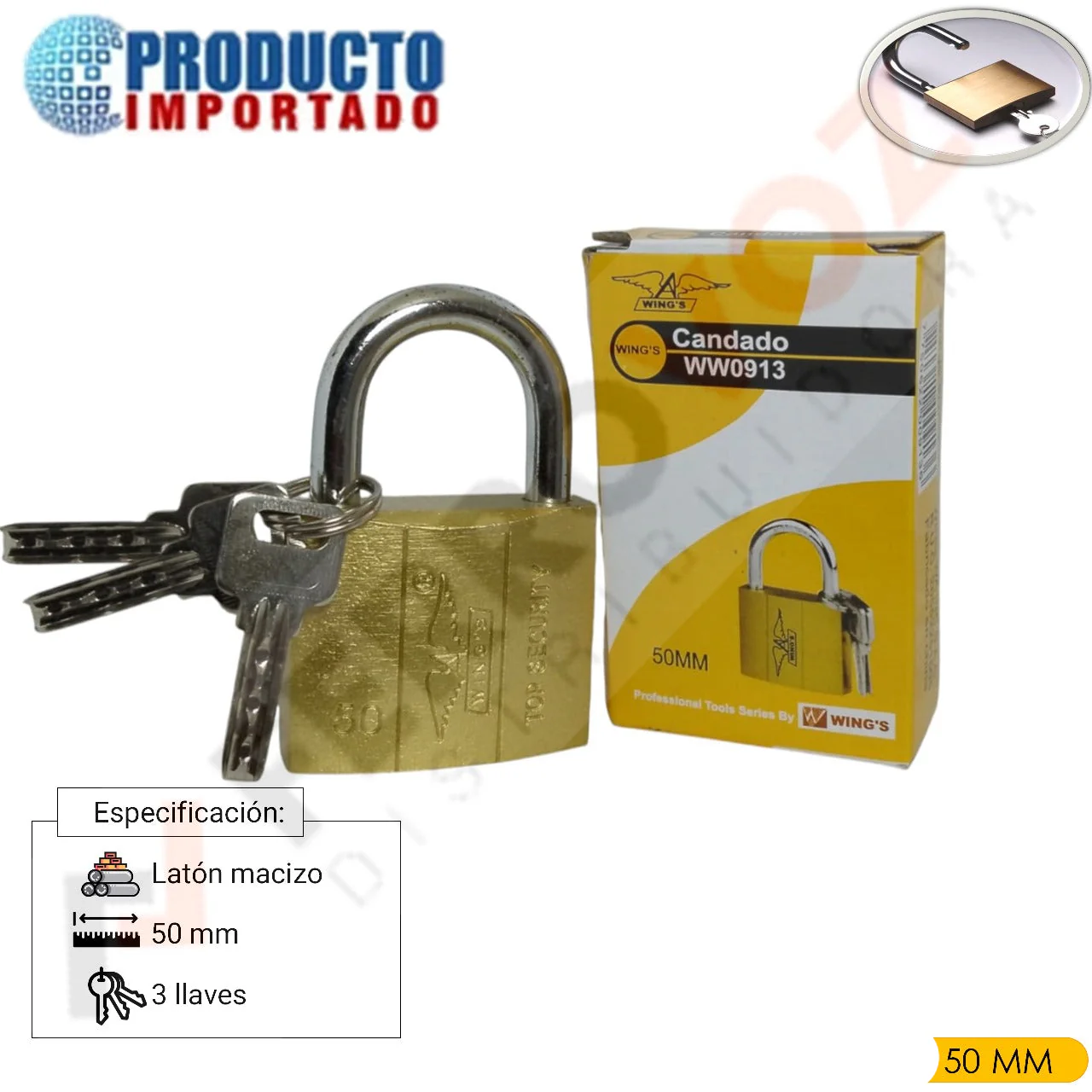 Candado Dorado Comercial 50mm