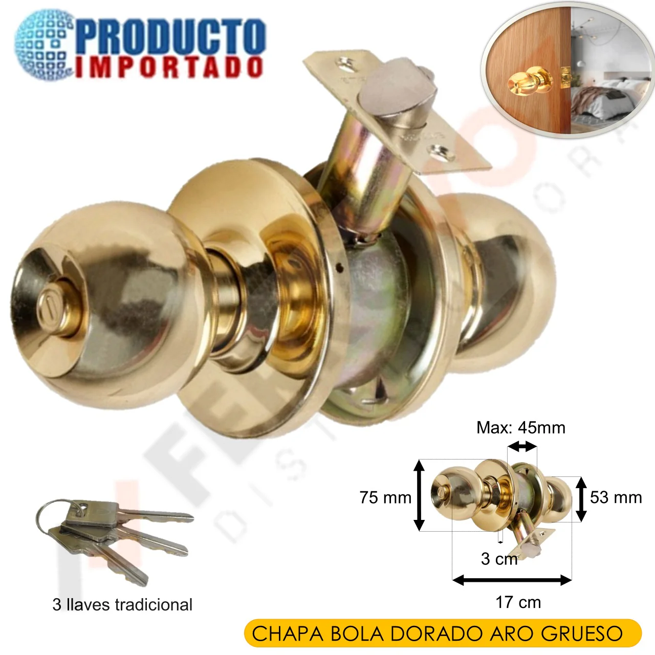 Chapa Bola Dorado Aro Grueso